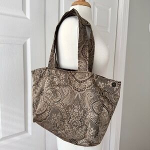 Vintage Style Brown Paisley Tapestry Tote Bag Large Shoulder Bag with Side Snaps